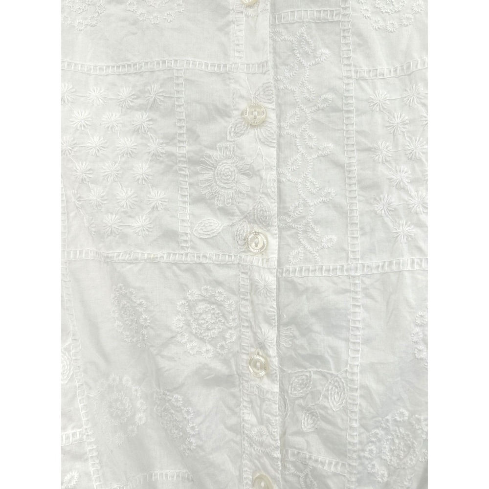Alfred Dunner White Eyelet Tie Front Blouse Petite 16 Cotton Top Embroidery - Picture 3 of 8